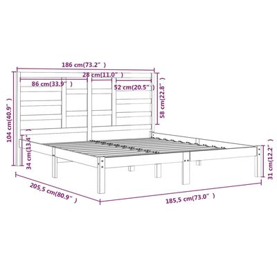 vidaXL Posteľný rám masívne drevo 180x200 cm 6FT Super King