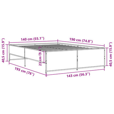 vidaXL Posteľný rám dymový dub 140x190 cm kompozitné drevo a kov