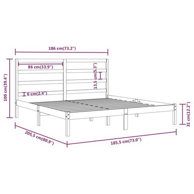 vidaXL Posteľný rám čierny masívne drevo 180x200 cm 6FT Super King