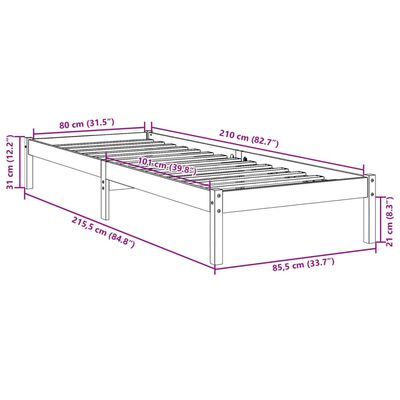 vidaXL Extra dlhá posteľ bez matraca 80x210 cm masívna borovica