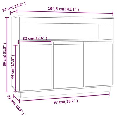 vidaXL Komoda čierna 104,5x34x80 cm borovicový masív