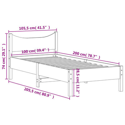 vidaXL Posteľ bez matraca voskovo hnedá 100x200 cm masívna borovica