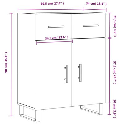 vidaXL Komoda hnedý dub 69,5x34x90 cm kompozitné drevo