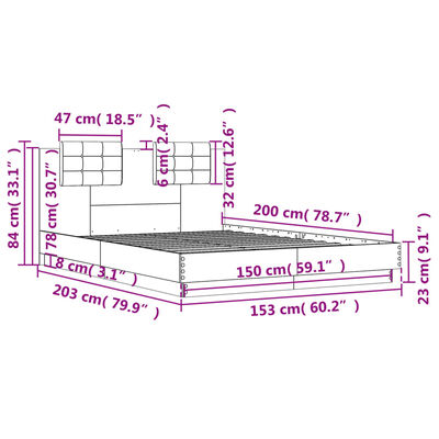 vidaXL Posteľný rám s čelom a LED svetlami biely 150x200 cm