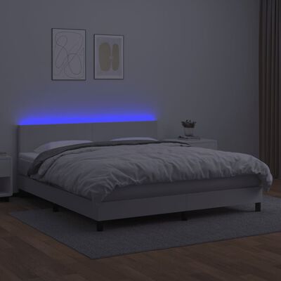 vidaXL Boxspring posteľ s matracom a LED biela 180x200 cm umelá koža