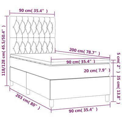 vidaXL Posteľný rám boxsping s matracom bledosivý 90x200 cm látka