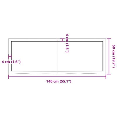 vidaXL Nástenná polica tmavohnedá 140x50x(2-6)cm ošetrený dubový masív