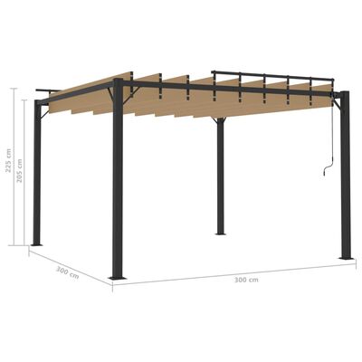 vidaXL Altánok so žalúziovou strechou 3x3 m sivohnedý látka a hliník