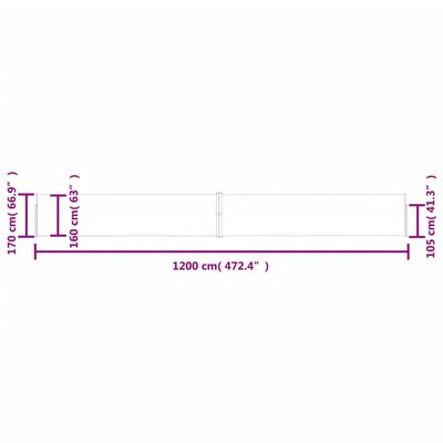 vidaXL Zaťahovacia bočná markíza na terasu 170x1200 cm, krémová