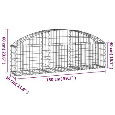 vidaXL Oblúkový gabionový kôš 150x30x40/60 cm pozinkované železo