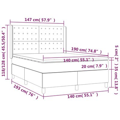 vidaXL Posteľ boxsping s matracom a LED tmavosivá 140x190 cm látka