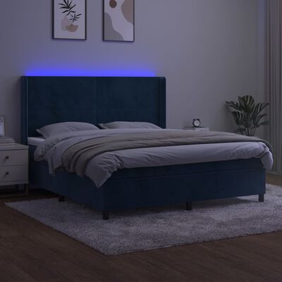 vidaXL Posteľný rám boxsping matrac a LED tmavomodrý 160x200 cm zamat