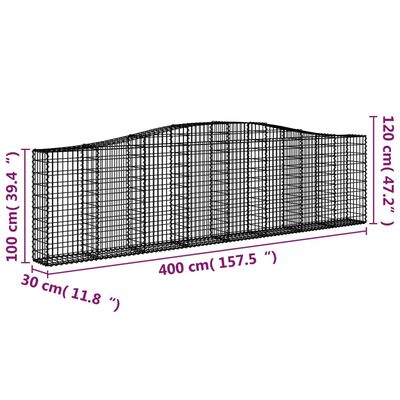 vidaXL Oblúkové gabiónové koše 6ks 400x30x100/120cm pozinkované železo