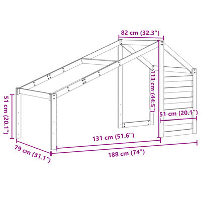 vidaXL Strecha na detskú posteľ voskovohnedá 188x82x113 cm borovica