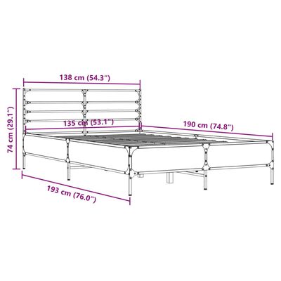 vidaXL Posteľný rám dub sonoma 135x190 cm kompozitné drevo a kov