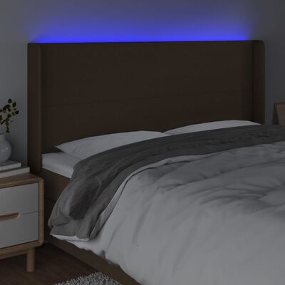 vidaXL Čelo postele s LED tmavohendé 183x16x118/128 cm látka