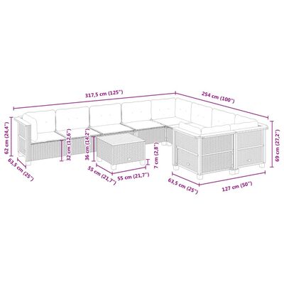 vidaXL 10-dielna záhradná sedacia súprava s vankúšmi polyratanová sivá