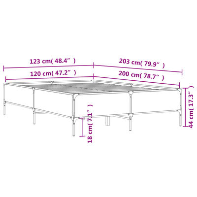 vidaXL Posteľný rám sivý sonoma 120x200 cm kompozitné drevo a kov