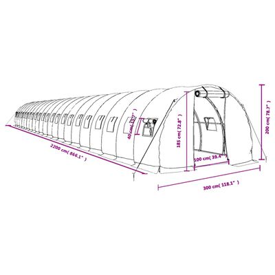 vidaXL Fóliovník s oceľovým rámom zelený 66 m² 22x3x2 m