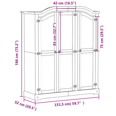 vidaXL Šatník Corona biely 151,5x52x186 cm borovicový masív