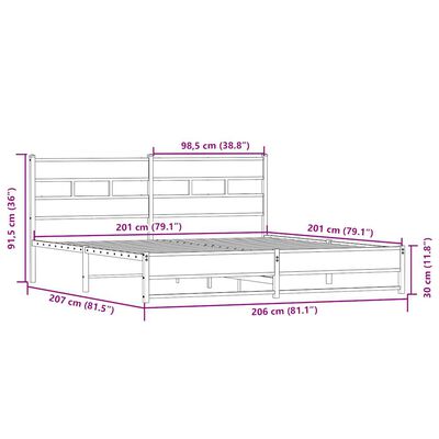 vidaXL Kovový posteľný rám bez matraca dub sonoma 200x200 cm