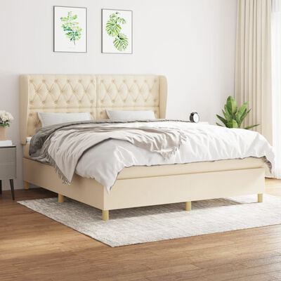 vidaXL Posteľný rám boxspring s matracom krémový 160x200 cm látka