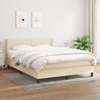 vidaXL Posteľný rám boxspring s matracom krémový 140x200 cm látka