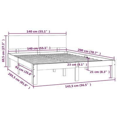 vidaXL Posteľný rám medovohnedý borovicový masív 140x200 cm