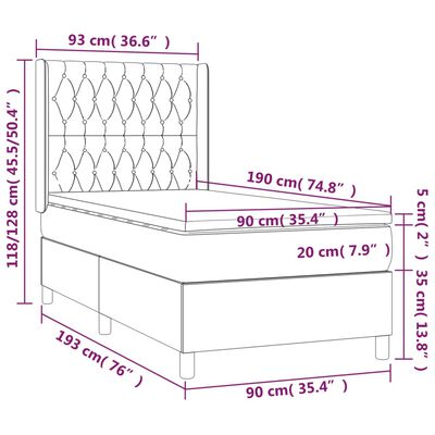 vidaXL Posteľ boxsping s matracom a LED tmavosivá 90x190 cm látka