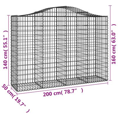 vidaXL Oblúkové gabionové koše 4 ks 200x50x140/160 cm pozink. železo