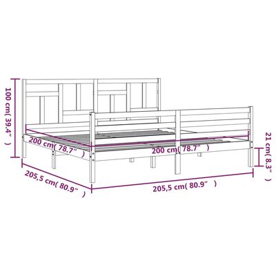 vidaXL Posteľný rám s čelom sivý 200x200 cm masívne drevo