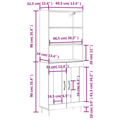 vidaXL Vysoká skrinka hnedý dub 69,5x34x180 cm spracované drevo