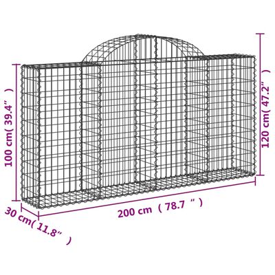 vidaXL Oblúkové gabiónové koše 3ks 200x30x100/120cm pozinkované železo