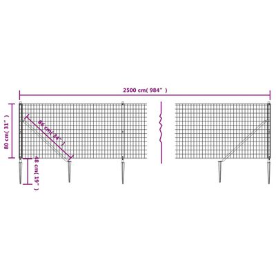 vidaXL Drôtený plot s kotviacimi hrotmi antracitový 0,8x25 m