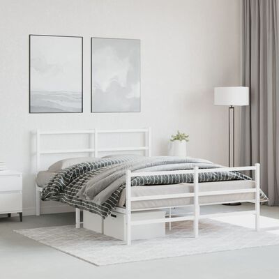 vidaXL Kovový rám postele s predným a zadným čelom biely 140x190 cm