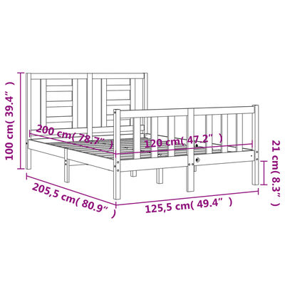 vidaXL Posteľný rám s čelom biely 120x200 cm masívne drevo