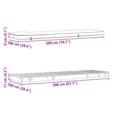 vidaXL Rozkladacia futonová pohovka s matracom 100x206x11cm mas.daglas