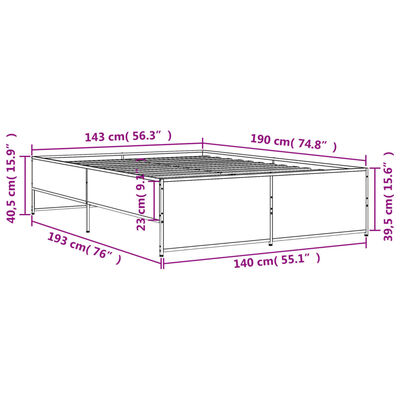 vidaXL Posteľný rám dub sonoma 140x190 cm kompozitné drevo a kov