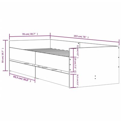 vidaXL Rám postele so zásuvkami dymový dub 75x190 cm malé jednolôžko