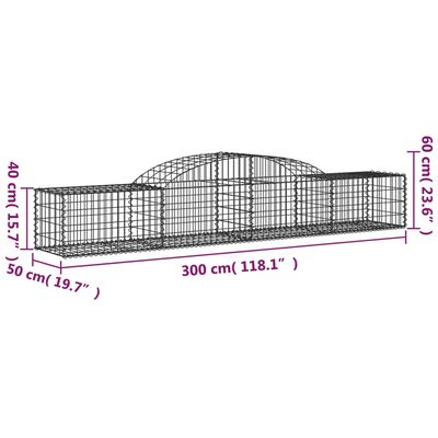 vidaXL Oblúkový gabionový kôš 5 ks 300x50x40/60 cm pozinkované železo