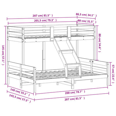 vidaXL Poschodová posteľ 80x200/140x200 cm biela masívna borovica