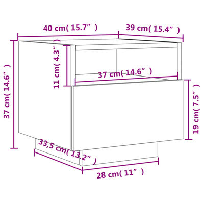 vidaXL Nočný stolík s LED svetlami biely 40x39x37 cm