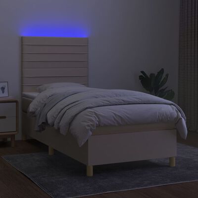 vidaXL Posteľ boxsping s matracom a LED krémová 90x200 cm látka