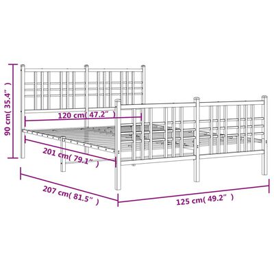 vidaXL Kovový rám postele s čelom a podnožkou biely 120x200 cm