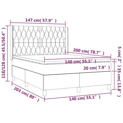 vidaXL Posteľ boxsping s matracom a LED čierna 140x200 cm látka