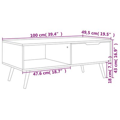 vidaXL Konferenčný stolík, biely 100x49,5x43 cm, kompozitné drevo