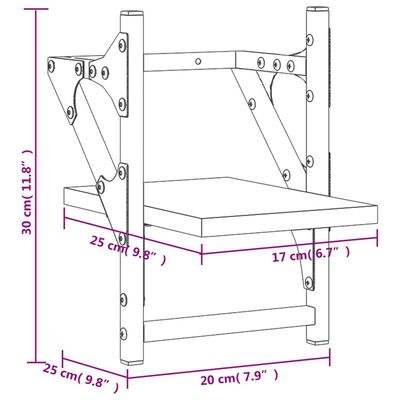 vidaXL Nástenné police s tyčami 2 ks dymový dub 20x25x30 cm