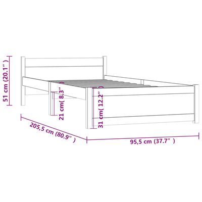 vidaXL Posteľný rám biely masívne drevo 90x200 cm