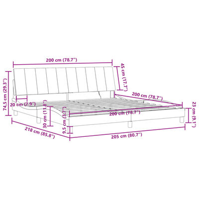 vidaXL Rám postele s LED svetlami čierny 200x200 cm zamat