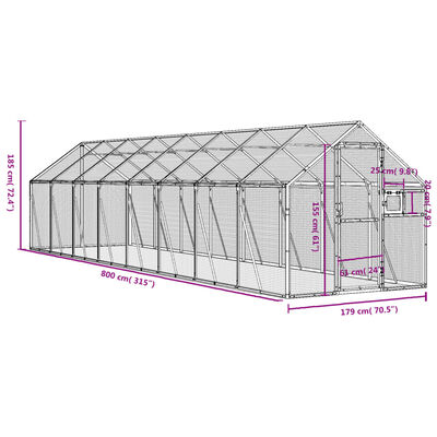 vidaXL Voliéra strieborná 1,79x8x1,85 m hliník